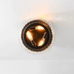 Contemporary Clear Striped Glass Round Flush Mount Light