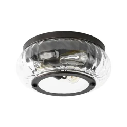 Contemporary Clear Striped Glass Round Flush Mount Light