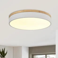 Contemporary Wood Round Dimmable LED Ceiling Light