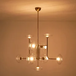 Designer 9-light Glass Dimmable LED Linear Sputnik Chandelier