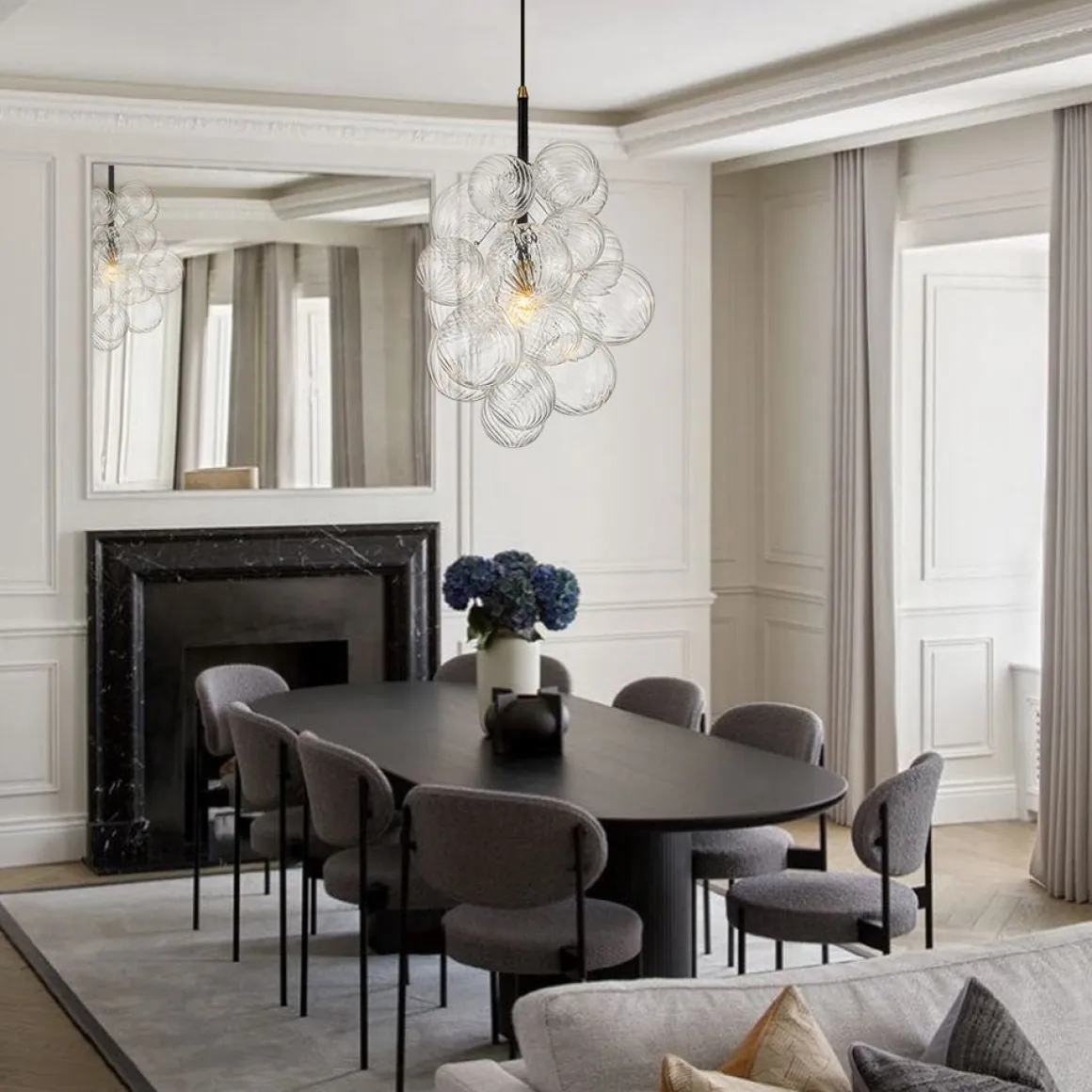 Dimmable Cluster Ribbed Glass Bubble Chandelier Pendant Light