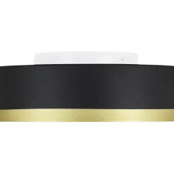 Dimmable LED Black Gold Iron Milky Glass Drum Flush Mount