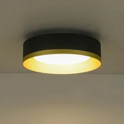 Dimmable LED Black Gold Iron Milky Glass Drum Flush Mount