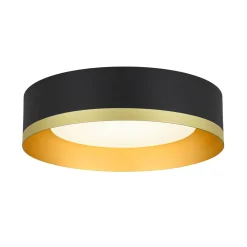 Dimmable LED Black Gold Iron Milky Glass Drum Flush Mount