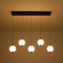 Dimmable LED Frosted Ribbed Glass Globe 5-Light Linear Island Pendant