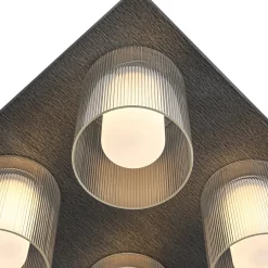 Dimmable LED Ribbed Glass 4-Light Square Semi Flush Mount