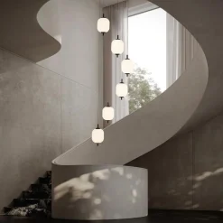 Dimmable LED Ribbed White Glass 6-Light Cluster Round Pendant