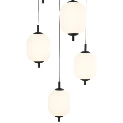 Dimmable LED Ribbed White Glass 6-Light Cluster Round Pendant