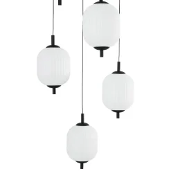 Dimmable LED Ribbed White Glass 6-Light Cluster Round Pendant