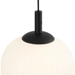 Dimmable LED Ribbed White Glass 6-Light Cluster Round Pendant