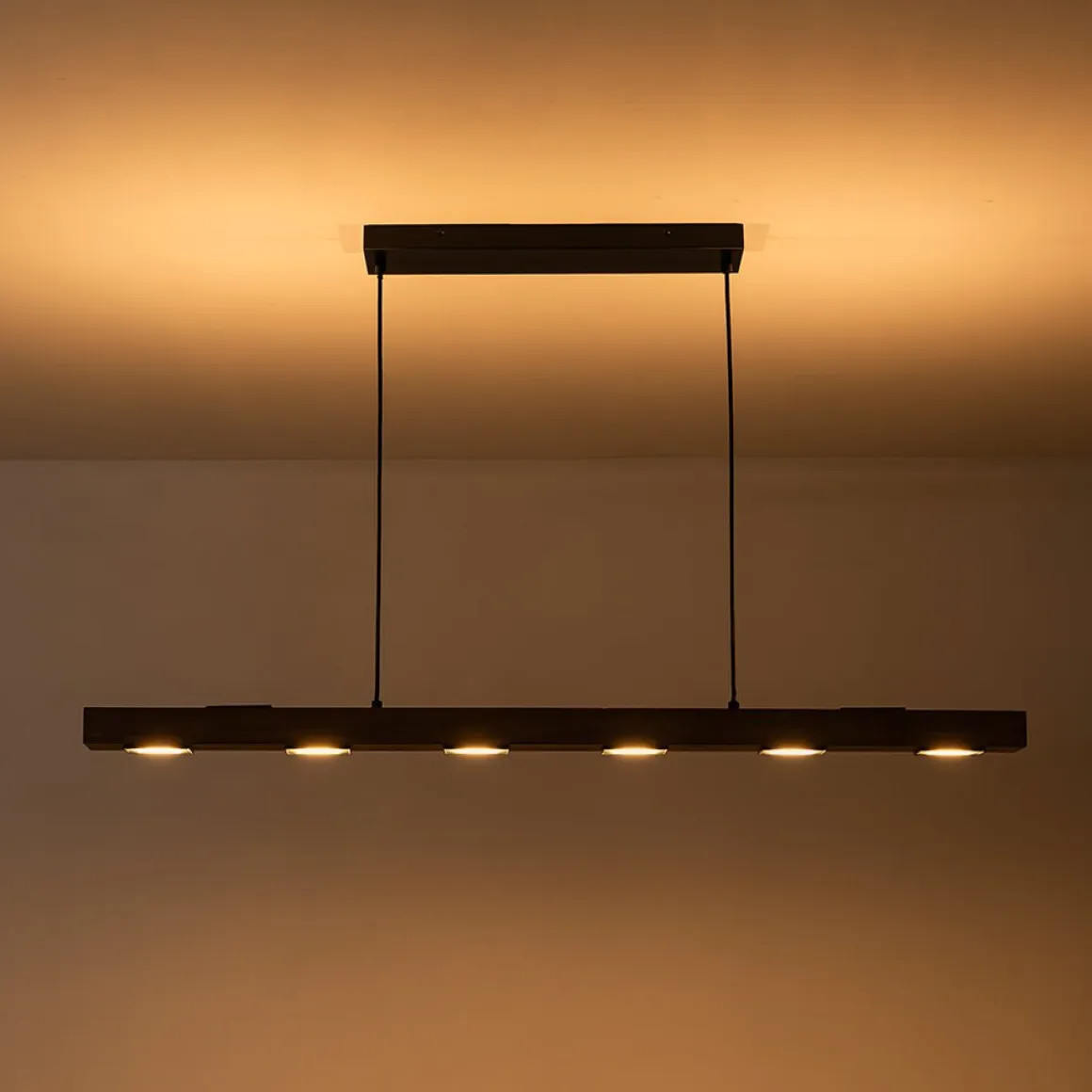 Dimmable LED Rustic Linear Oak Wood Kitchen Island Pendant