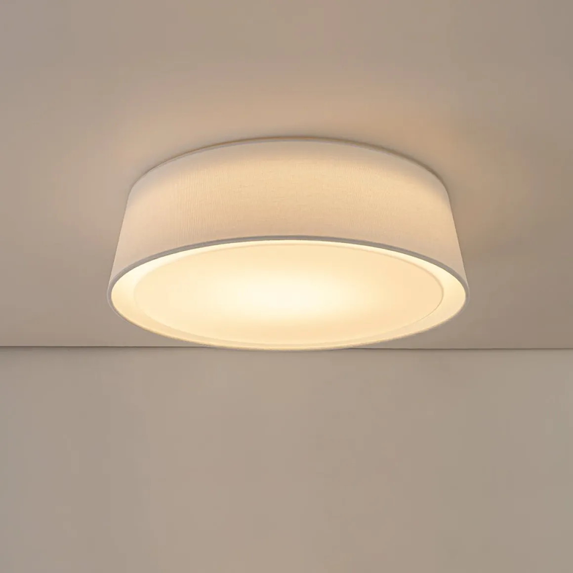 Dimmable LED White Fabric Milky Glass Drum Ceiling Light