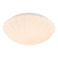 Dimmable LED White Ribbed Glass Scalloped Ceiling Light