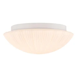 Dimmable LED White Ribbed Glass Scalloped Ceiling Light
