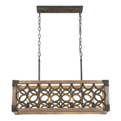 Farmhouse Antique Wooden Rectangle Box Linear Chandelier