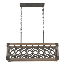Farmhouse Antique Wooden Rectangle Box Linear Chandelier