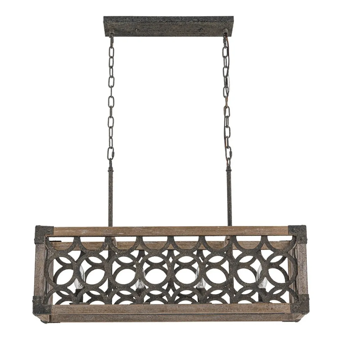 Farmhouse Antique Wooden Rectangle Box Linear Chandelier
