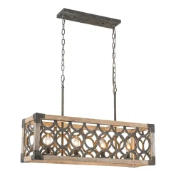 Farmhouse Antique Wooden Rectangle Box Linear Chandelier