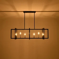 Farmhouse Candle Style Linear Rectangular Cage Island Chandelier