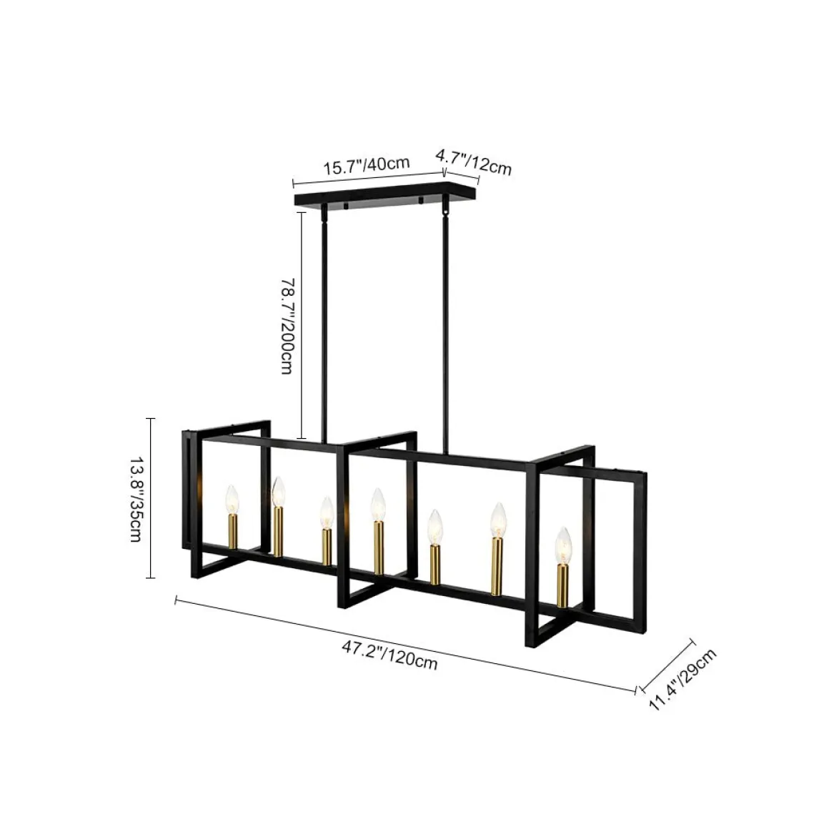 Farmhouse Candle Style Linear Rectangular Cage Island Chandelier