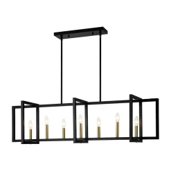 Farmhouse Candle Style Linear Rectangular Cage Island Chandelier