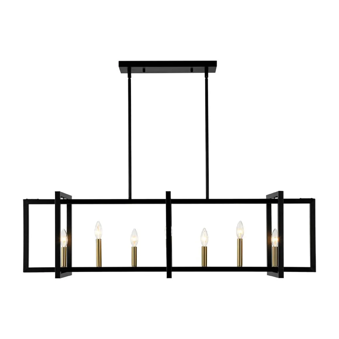 Farmhouse Candle Style Linear Rectangular Cage Island Chandelier