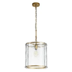 Farmhouse Clear Textured Glass Cylinder Cage Pendant