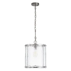 Farmhouse Clear Textured Glass Cylinder Cage Pendant