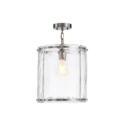 Farmhouse Clear Textured Glass Cylinder Cage Pendant