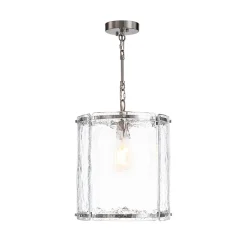 Farmhouse Clear Textured Glass Cylinder Cage Pendant