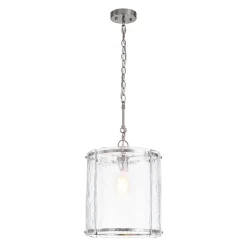 Farmhouse Clear Textured Glass Cylinder Cage Pendant