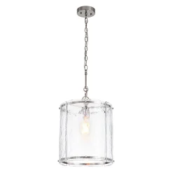 Farmhouse Clear Textured Glass Cylinder Cage Pendant