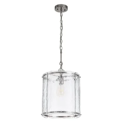Farmhouse Clear Textured Glass Cylinder Cage Pendant