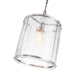 Farmhouse Clear Textured Glass Cylinder Cage Pendant