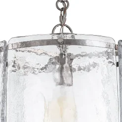 Farmhouse Clear Textured Glass Cylinder Cage Pendant