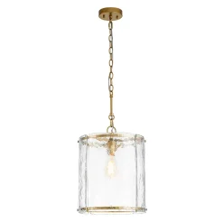 Farmhouse Clear Textured Glass Cylinder Cage Pendant