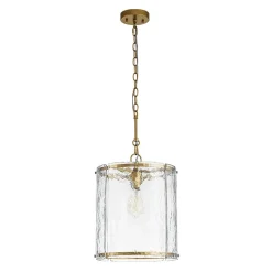 Farmhouse Clear Textured Glass Cylinder Cage Pendant