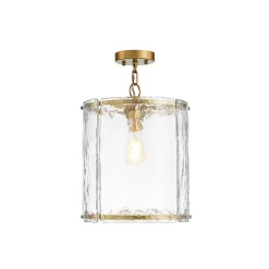 Farmhouse Clear Textured Glass Cylinder Cage Pendant