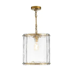 Farmhouse Clear Textured Glass Cylinder Cage Pendant