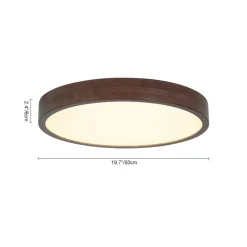 Farmhouse Dimmable LED Walnut Wood Round Flush Mount
