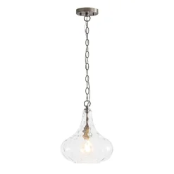 Farmhouse 1-Light Hammered Glass Bell Kitchen Pendant Light