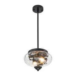 Farmhouse 2-light Round Hammered Glass Pendant Light