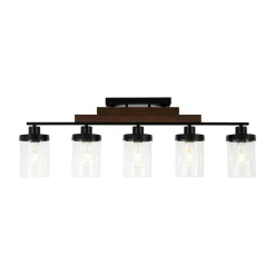 Farmhouse Linear Glass Wooden Kitchen Island Ceiling Light
