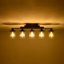 Farmhouse Linear Glass Wooden Kitchen Island Ceiling Light