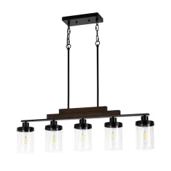 Farmhouse Linear Glass Wooden Kitchen Island Ceiling Light