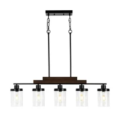 Farmhouse Linear Glass Wooden Kitchen Island Ceiling Light