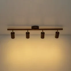 Farmhouse Walnut Wood 4-Light Linear Semi Flush Track Light