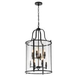 Farmhouse Wide Clear Glass Cylinder Cage Pendant
