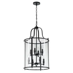 Farmhouse Wide Clear Glass Cylinder Cage Pendant