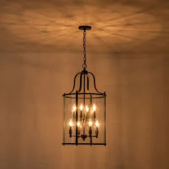 Farmhouse Wide Clear Glass Cylinder Cage Pendant